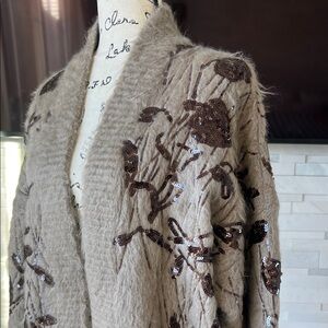 Brunello Cucinelli Elegant Beige Sequin Embellished Women's Cardigan